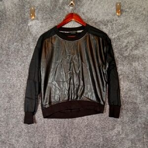 Alice + Olivia Black Faux Leather Sweatshirt Natalie Black Womens Xs/TP